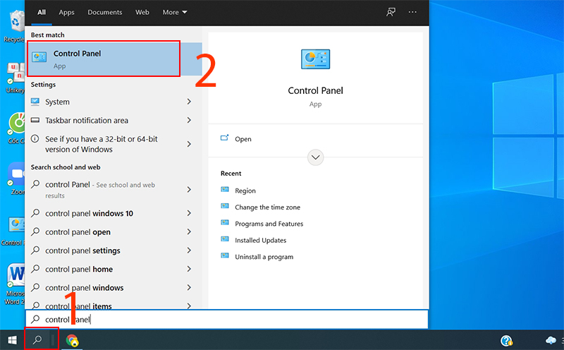 Mở ứng dụng Control Panel